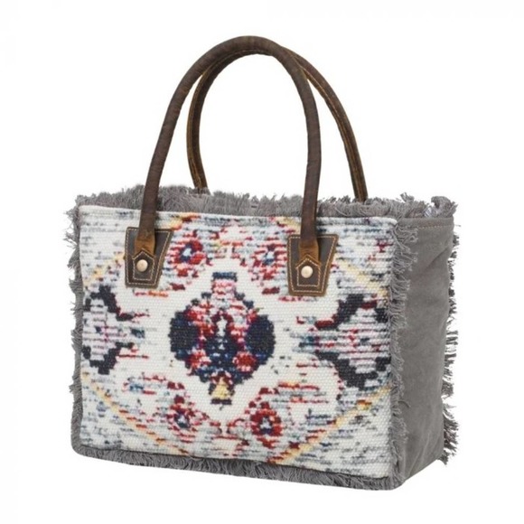 Myra Bag Handbags - NEW Myra Fringy Canvas Leather Small Tote Bag